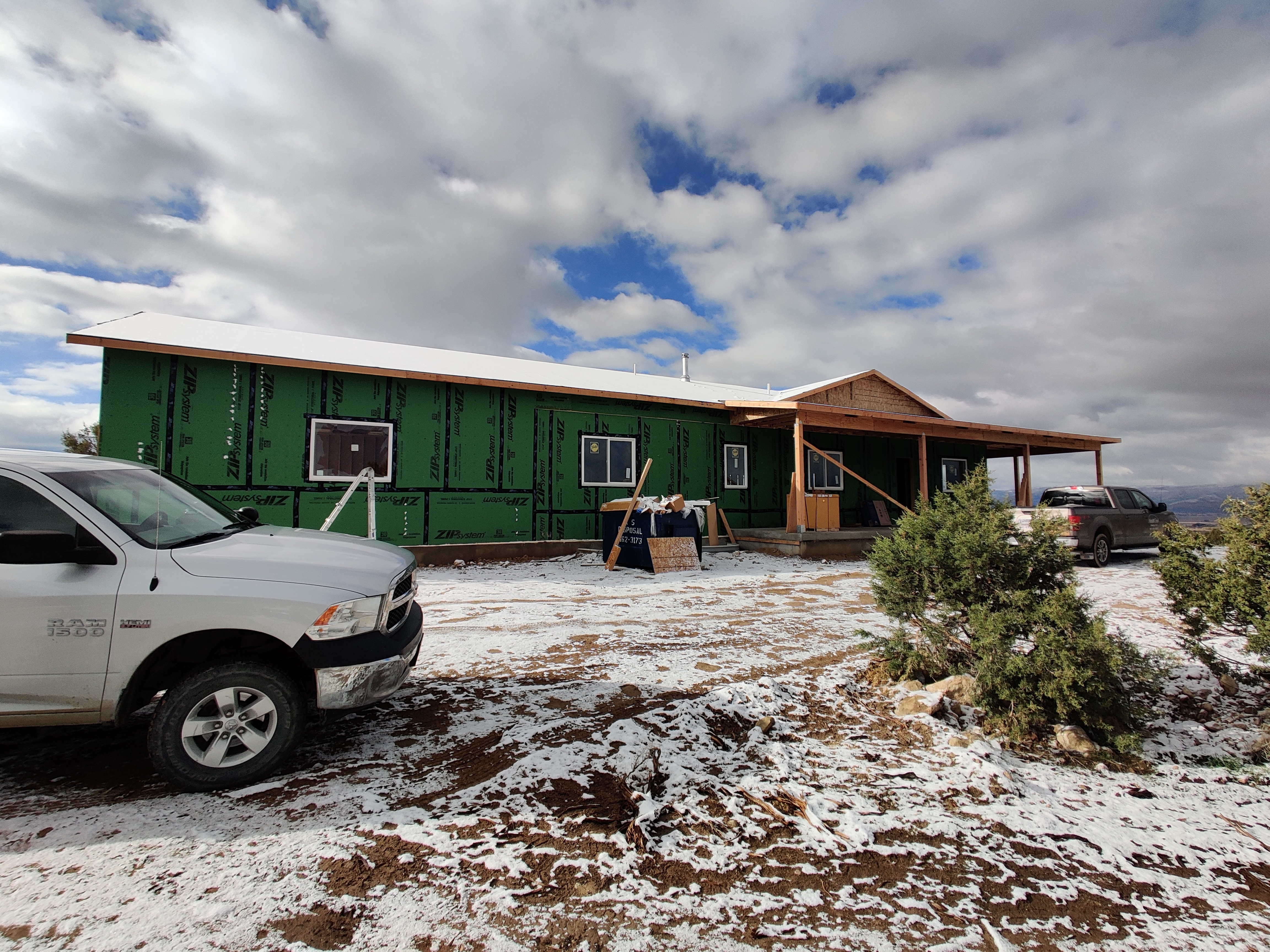 Exterior framing featuring ZIP system just before insulation